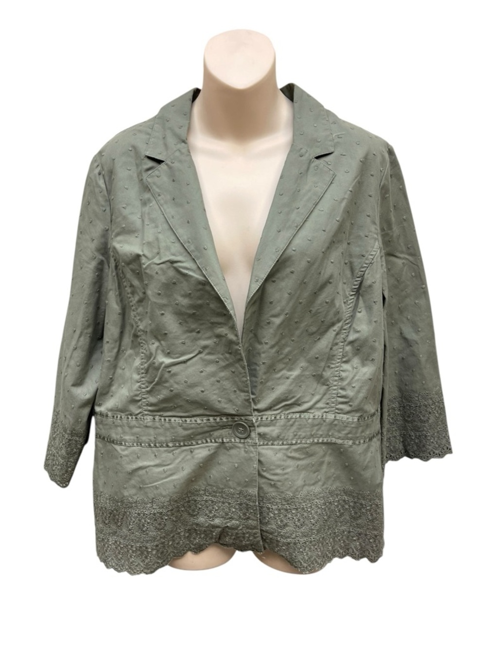 Old Navy Olive Green Eyelet Blazer Jacket XL Cotton Embroidered Lightweight
